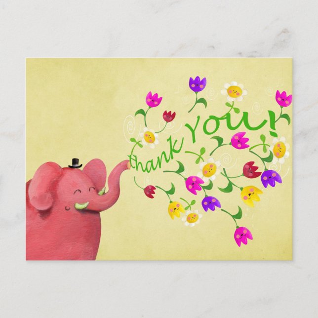 Carte Postale Merci d'éléphant rose mou (Devant)
