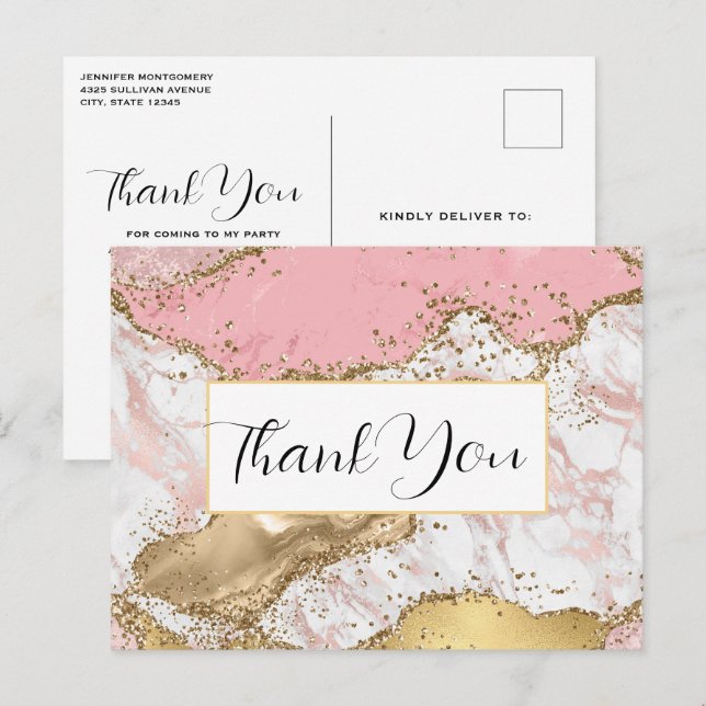Carte Postale Merci design en marbre rose or Rose de luxe (Devant / Derrière)