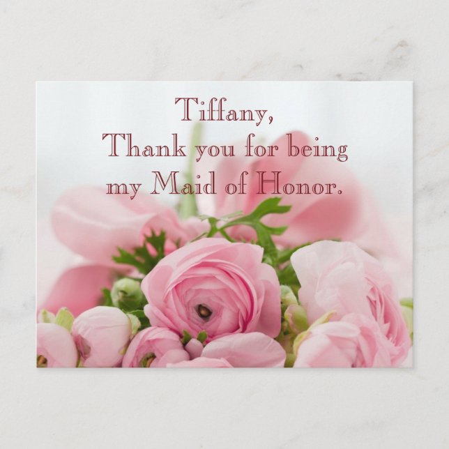 Carte Postale Merci d'être ma servante d'honneur Bouquet rose (Devant)