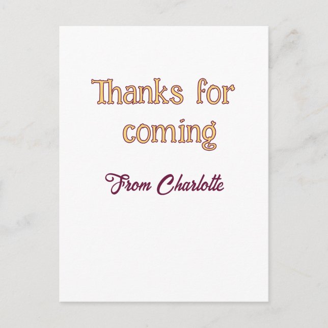 Carte Postale merci d'être venu nom à ajouter message texte oran (Devant)