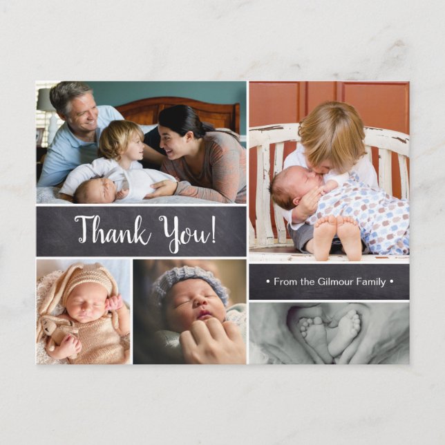 Carte Postale Merci, Deuxième faire-part bébé, photos (Devant)