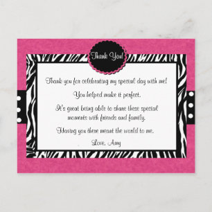 Carte postale Merci d'impression rose Zebra