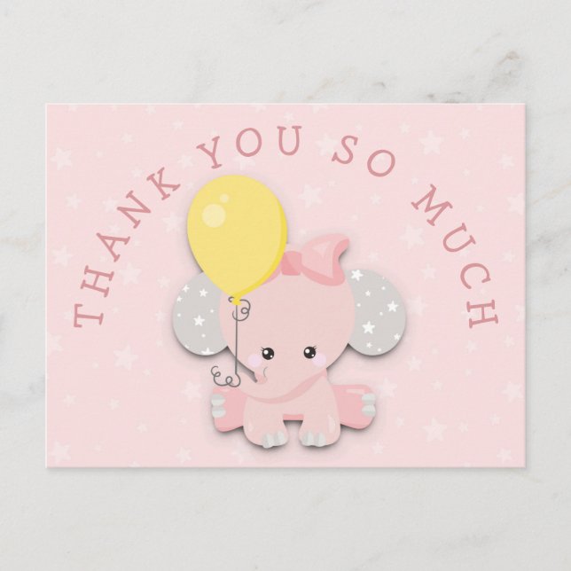 Carte Postale Merci du message d'adresse d'éléphant rose mou (Devant)