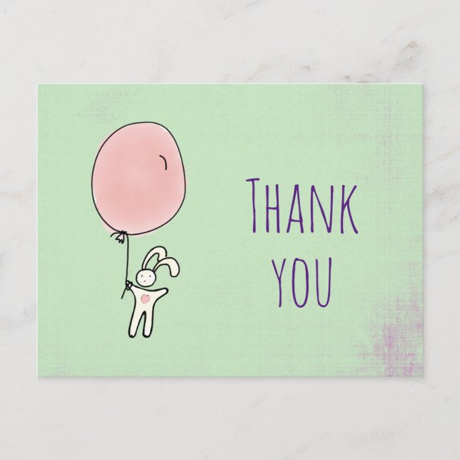 Carte Postale Merci du parti Cute Bunny tenant un ballon (Devant)