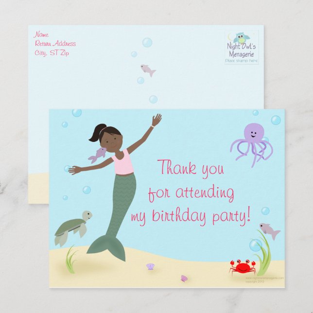 Carte Postale Merci du parti Miss Mermaid (Devant / Derrière)