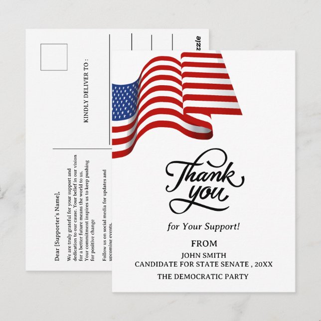 Carte Postale Merci électoral de campagne politique patriotique (Devant / Derrière)