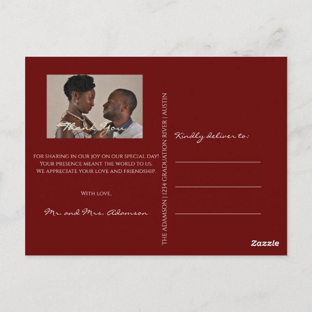 Carte Postale Merci En Amour Mariage Photo Golden Script Maro (Dos)