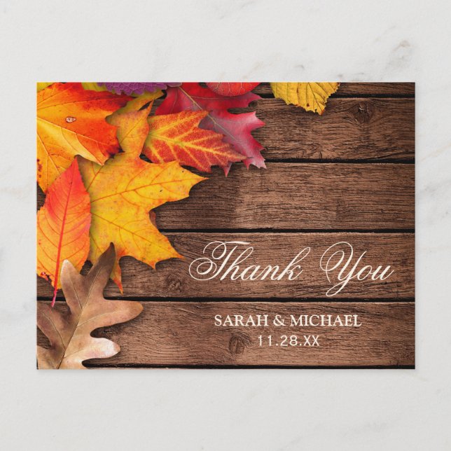 Carte Postale Merci en bois rustique d'automne de l'érable Thank (Devant)
