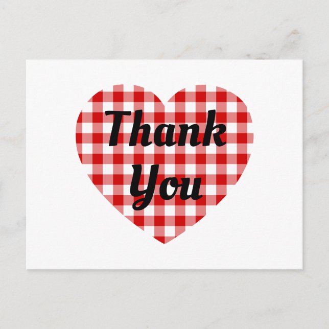 Carte Postale Merci en forme En vichy coeur rouge et blanc (Devant)