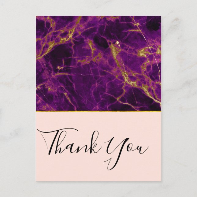Carte Postale Merci en marbre Abstrait moderne violet et or (Devant)