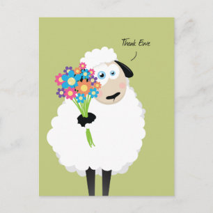 Carte Postale Merci Ewe Sheep avec Merci de fleurs