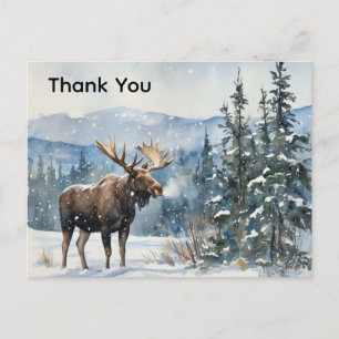 Carte Postale Merci Faune Élan dans la Neige Merci 