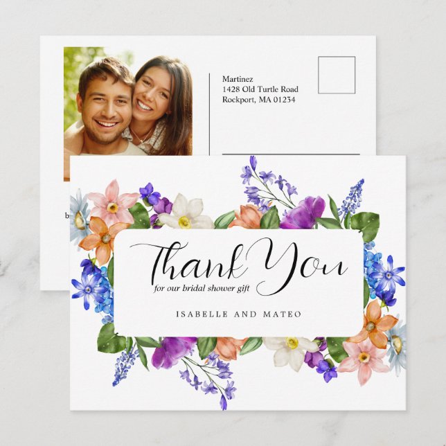 Carte Postale Merci fleur sauvage et Fête des mariées photo (Devant / Derrière)
