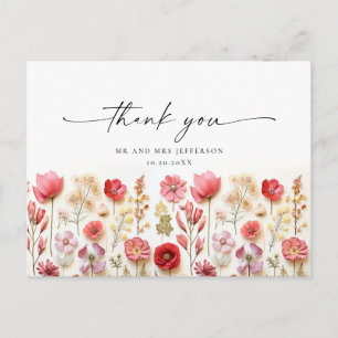 Carte Postale Merci Fleur sauvage Retro Pastel Pink Boho