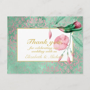 Carte Postale Merci floral à la menthe rose