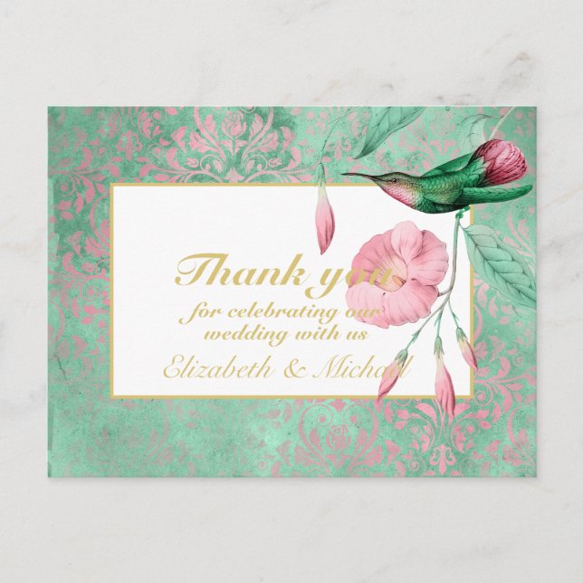 Carte Postale Merci floral à la menthe rose (Devant)
