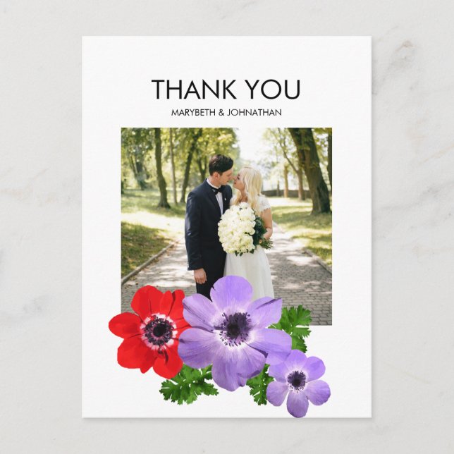 Carte postale Merci Floral Anémonique Aquarelle (Devant)