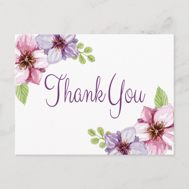 Carte Postale Merci Floral Aquarelle Fleur pourpre (Devant)