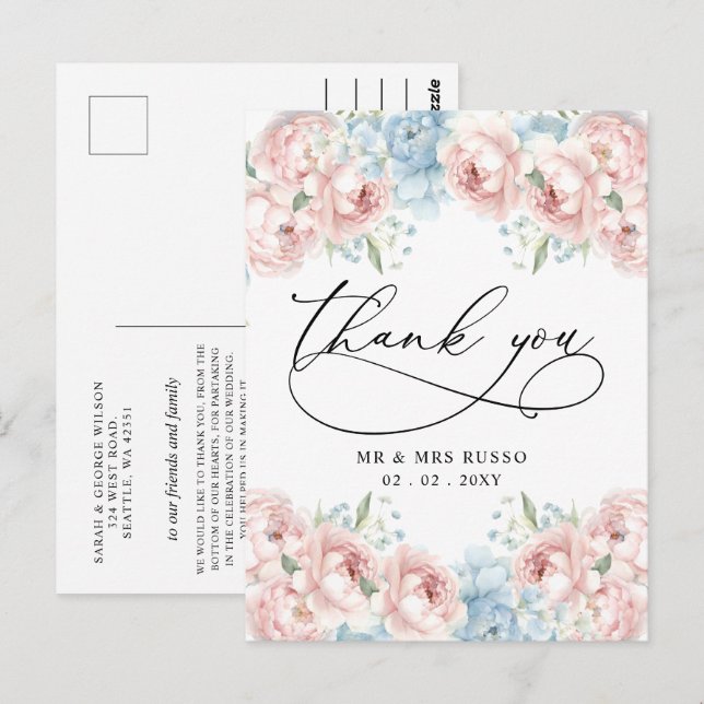 Carte Postale Merci floral brillant simple Script (Devant / Derrière)