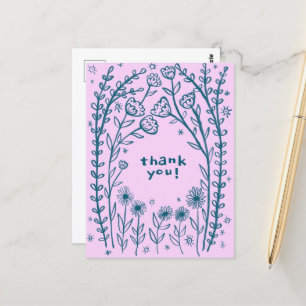 Carte Postale MERCI Floral Fantaisie Croquis Gribouillis 