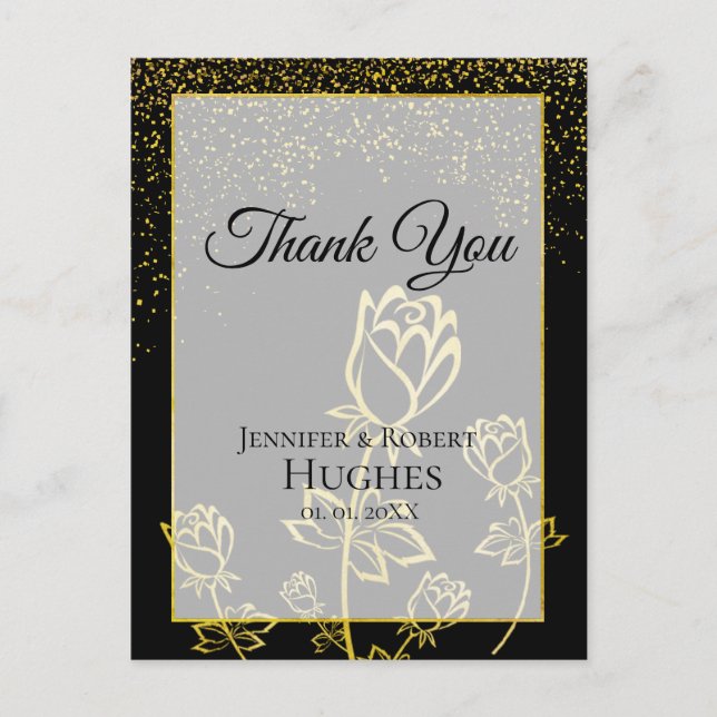 Carte Postale Merci floral Faux Gold Foil Confetti (Devant)