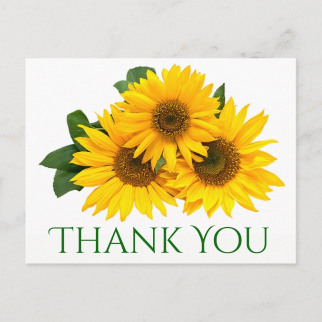 Carte Postale Merci Floral Fleur de soleil Jaune & Fleurs vertes (Devant)