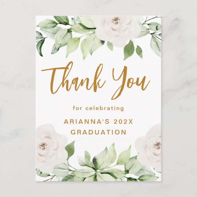 Carte Postale Merci Floral Graduation Script Blanc (Devant)