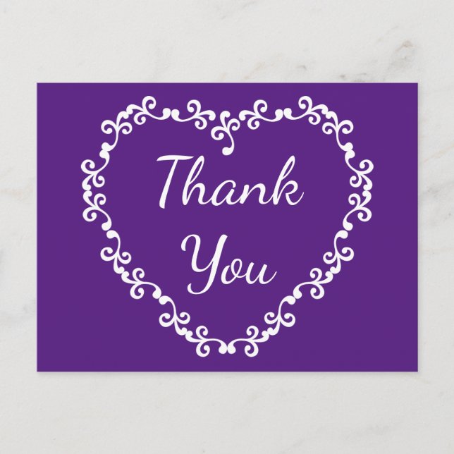 Carte Postale Merci floral Purple et Coeur blanc (Devant)