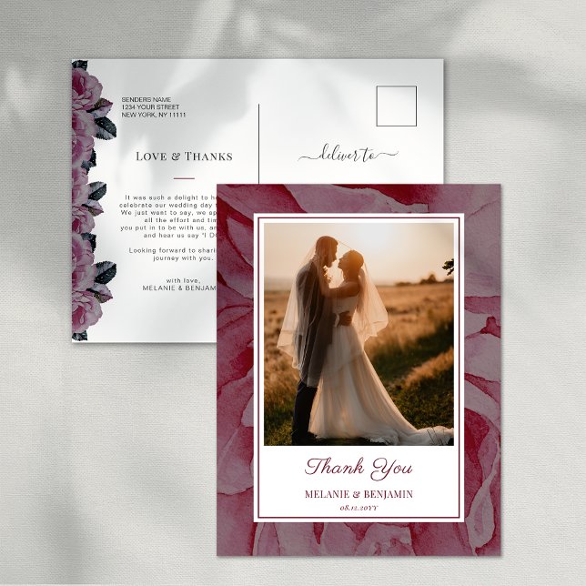Carte postale Merci floral romantique (Custom Photo Romantic Floral Thank You Postcard)