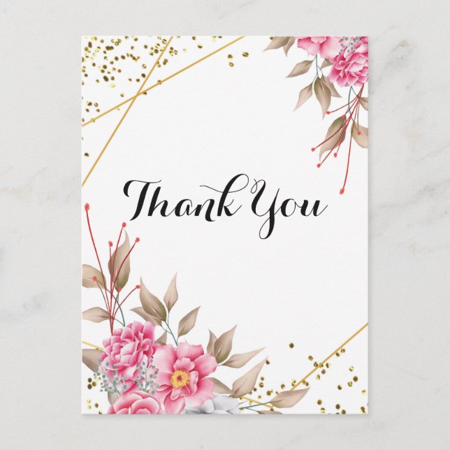 Carte Postale Merci floral rose vermillon géométrique (Devant)