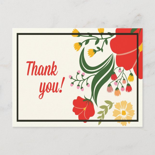 Carte postale Merci Floral Rouge, Fleur verte (Devant)