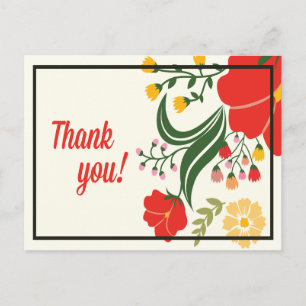 Carte Postale Merci Floral Rouge, Green Flower Postcard