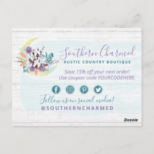 Carte Postale Merci Floral Sud Lune de coton Bois rustique