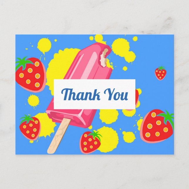 Carte Postale Merci Fun Pink Popsicle et Fraises (Devant)