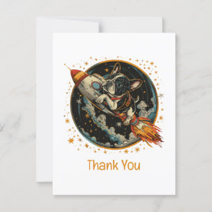 Carte Postale Merci Fusée Chien Bouledogue Français Astronaute