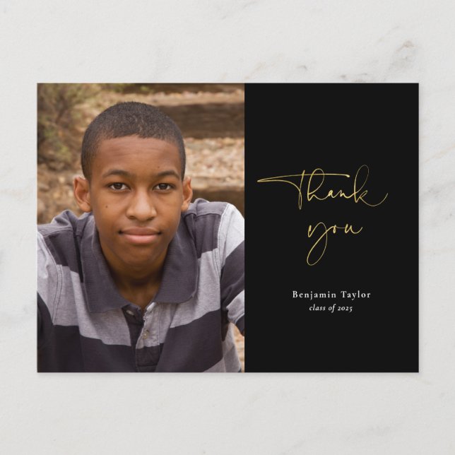 Carte Postale Merci Gold & Black Graduation avec photo (Devant)