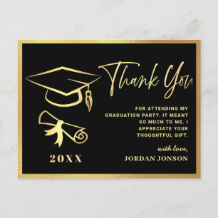 Carte Postale Merci Gold Black Modern Graduation Party