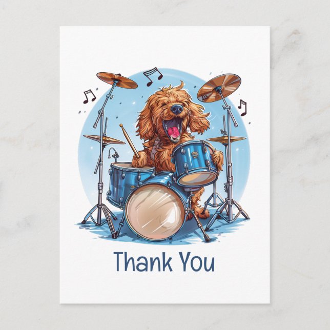 Carte Postale Merci Goldendoodle Chien Jouant de la Batterie (Devant)