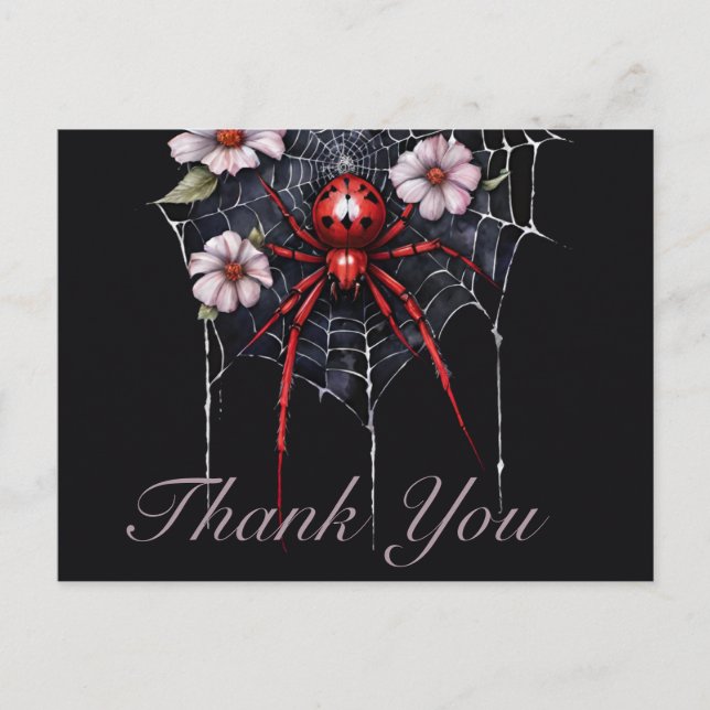 Carte Postale Merci gothique rouge et noir Floral Spiderweb (Devant)