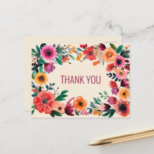 Carte Postale Merci gras de fleurs d'aquarelle