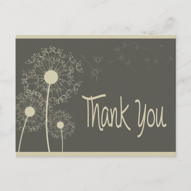 Carte postale Merci gris Dandelion Floral Grey (Devant)