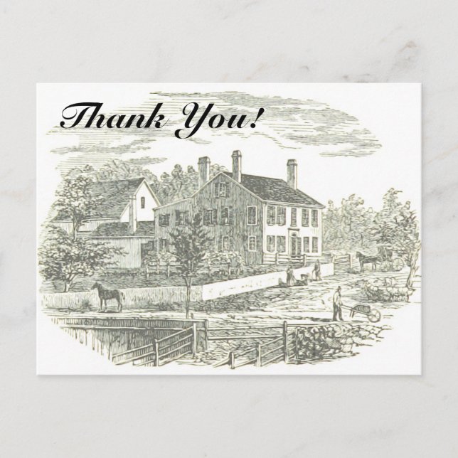 Carte Postale "Merci !" + Illustration de maison et de ferme vin (Devant)