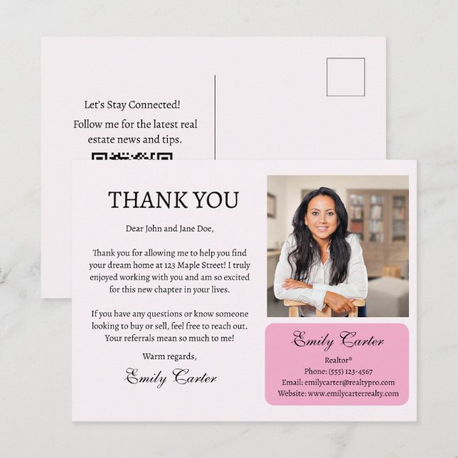 Carte Postale Merci immobilier personnalisé (Devant / Derrière)