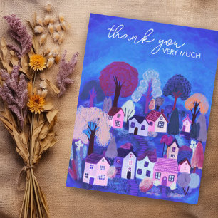 Carte Postale MERCI Jolie illustration de village champêtre