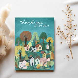 Carte Postale MERCI Jolie illustration de village champêtre