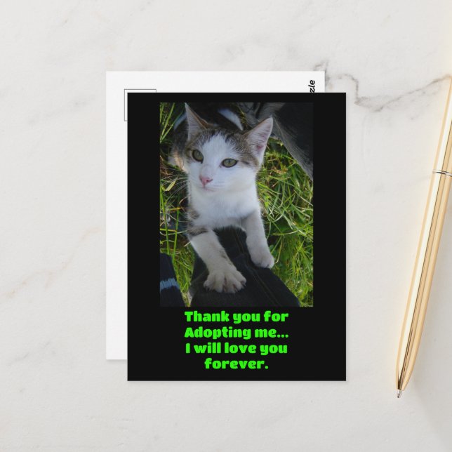 Carte Postale Merci m'adoptant.. vous aimera pour toujours Chat (Devant/Arrière en situation)
