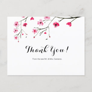 Carte Postale Merci Mariage chic couleur cerise fleur