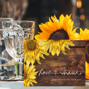 Carte Postale Merci Mariage de automne de tournesol en bois rust