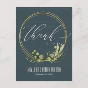 CARTE POSTALE MERCI MARIAGE DE COULEUR D'EAU EN FEUILLE GRIS