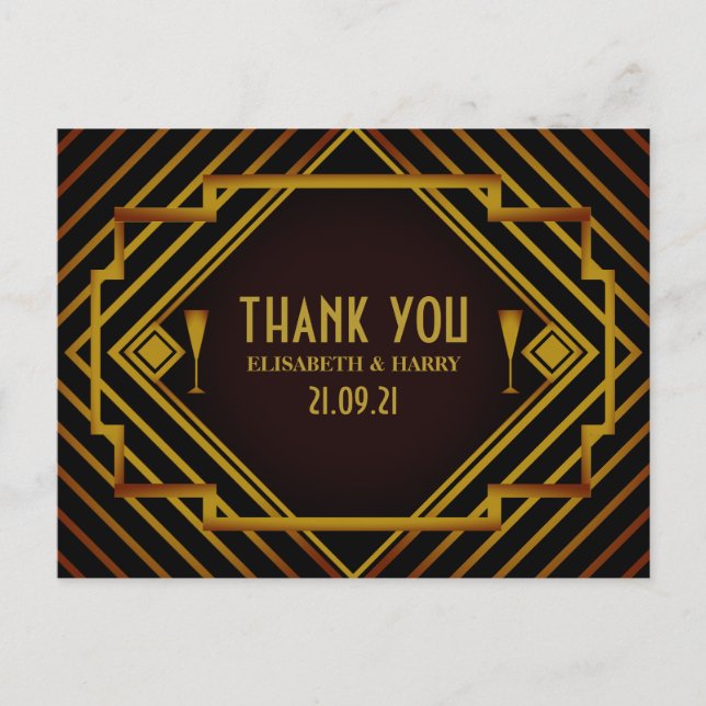 Carte Postale Merci Mariage de Gatsby Gold 2020 (Devant)